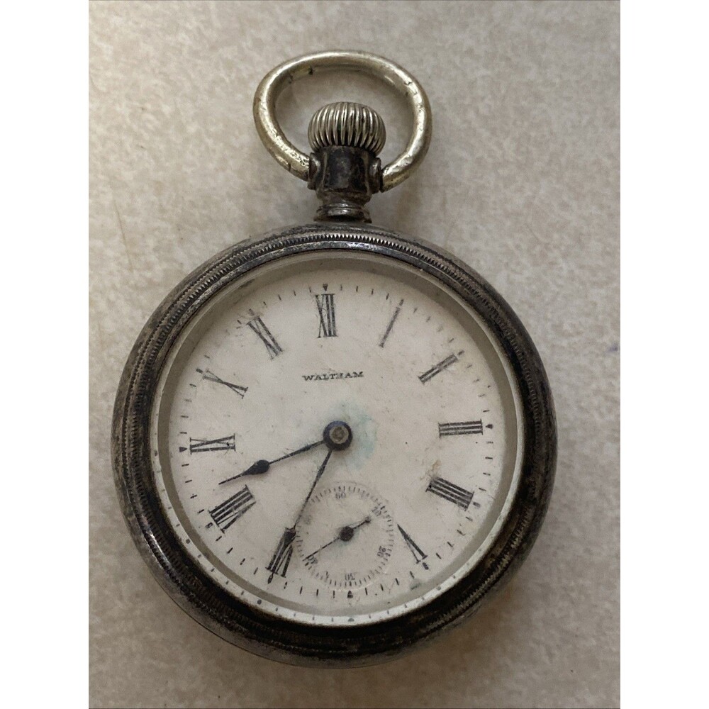 Rare Antique American Waltham Watch Co Warranted Sterling Silver Pocket Watch